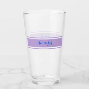 Verre Grand nom de script bleu, Lavender Strips sur blan