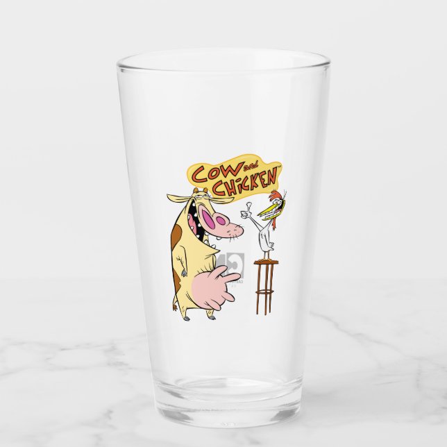 Verre Graphique souriant de vache et de poulet (Devant)