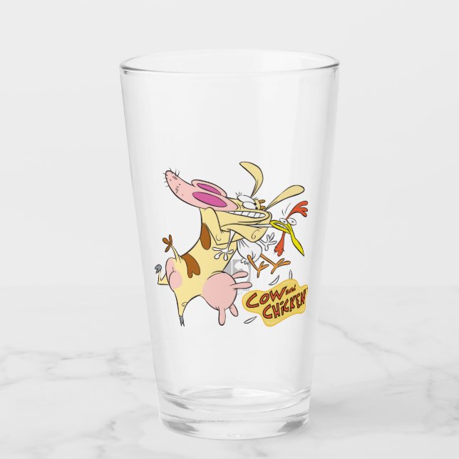 Verre Graphisme de la vache et du poulet (Devant)