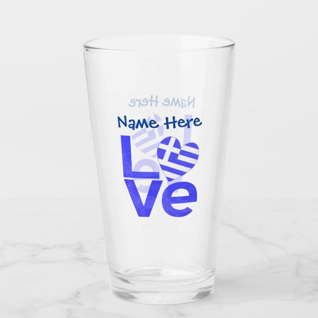 Verre Grec Love Drapeau Bleu Personnalisé (Devant)