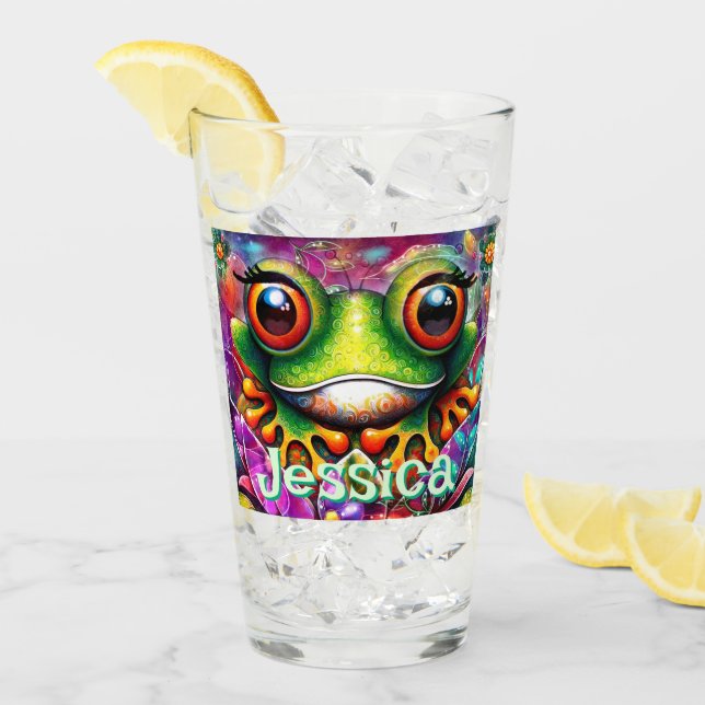 Verre Grenouille Whimsical Abstrait Floral Frogs Personn (Devant glace)