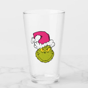 Verre Grinch avec chapeau de Père Noël rose