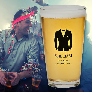 Verre Groomsmen Black Cravate Tuxedo Nom et date de la s