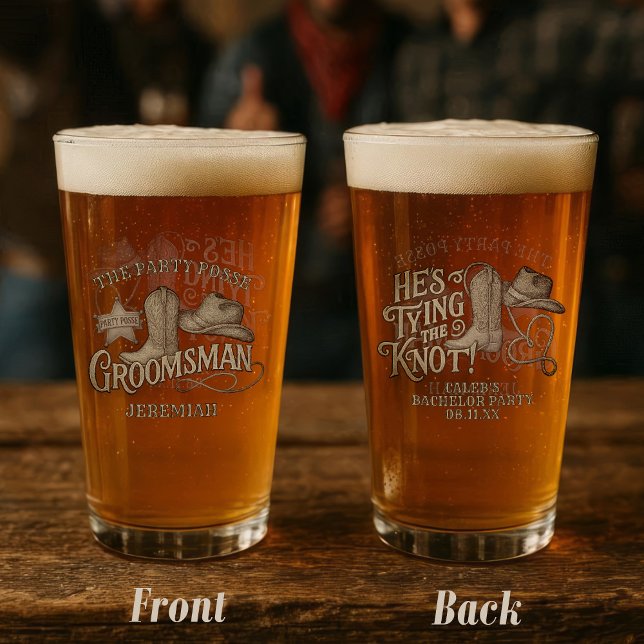Verre Groupe de Garçons d'Honneur Cow-Boys pour Enterrem (Front/Back)