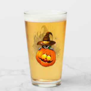 Verre Halloween Cute Kitty Witch et ami Citrouille