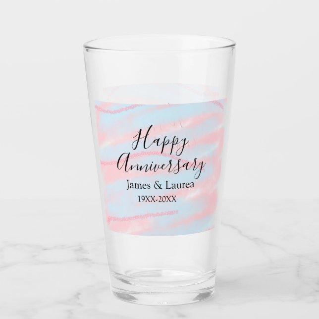 Verre Happy anniversary wedding name date year pastel  (Devant)