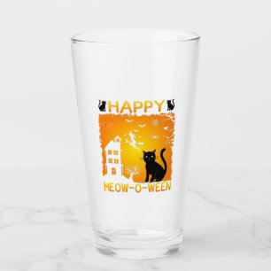 Verre Happy Meow-O-Ween - Chats noirs, Maison hantée
