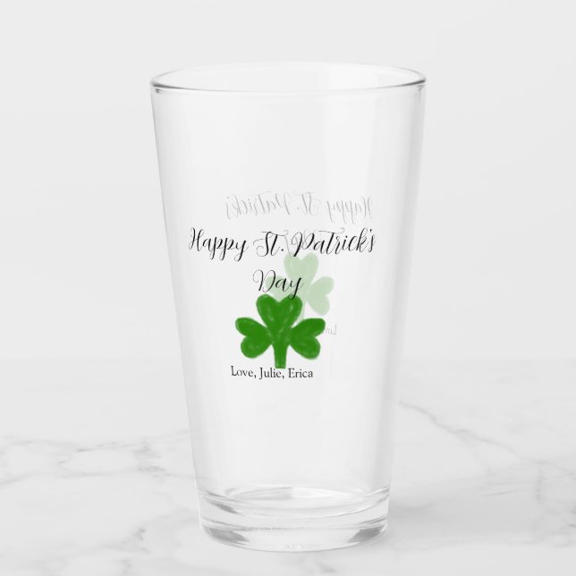 Verre Happy St. Patrick's day green shamrock name  (Devant)
