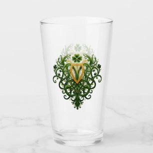 Verre Harpe d'or et Shamrocksf vert