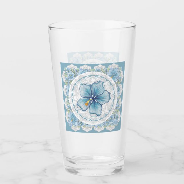 Verre Hibiscus & dentelle TURQUOISE (Devant)