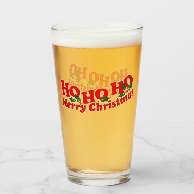 Verre Ho Ho Ho Joyeux Noël rouge vert avec saint (Devant (rempli))
