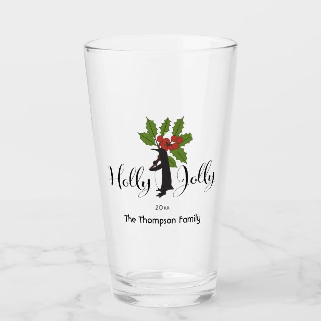 Verre Holly Jolly Cute Funny Penguin Noël (Devant)
