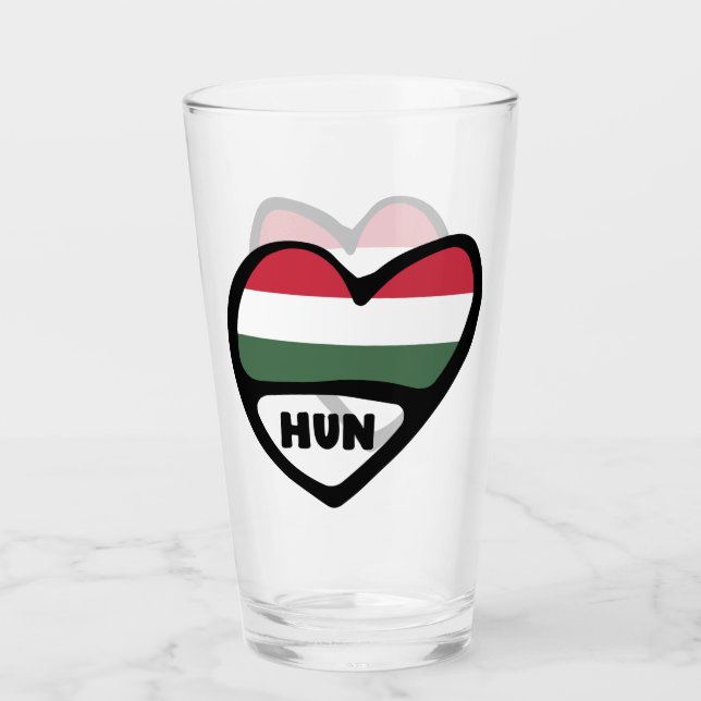 Verre Hongrie Code Pays Coeur Drapeau, HUN (Devant)