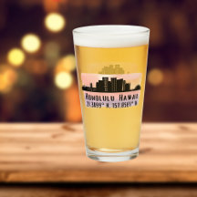 Honolulu Skyline Latitude et Longitude Pint