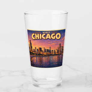 Verre Horizon de Chicago et lac Michigan au crépuscule
