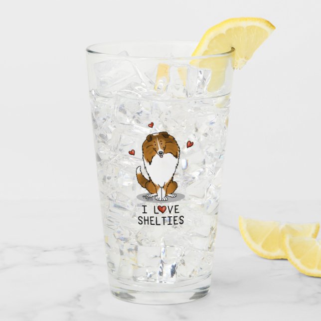 Verre I Love Shelts (sable 2) Shetland Sheepdogs mignonn (Dos glace)