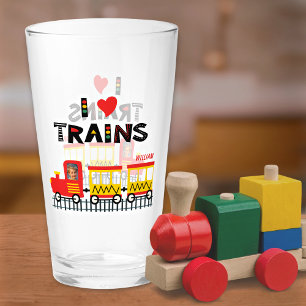 Verre I Love Trains Colorful Kids Photo et nom