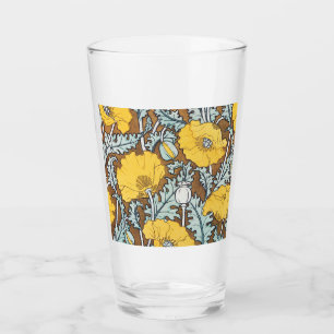 Verre illustration d'art pavot fleur jaune