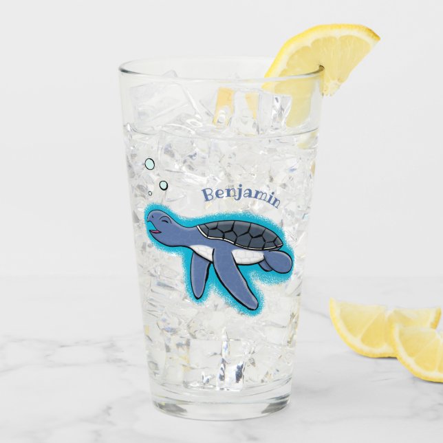 Verre Illustration de la petite tortue de mer (Dos glace)
