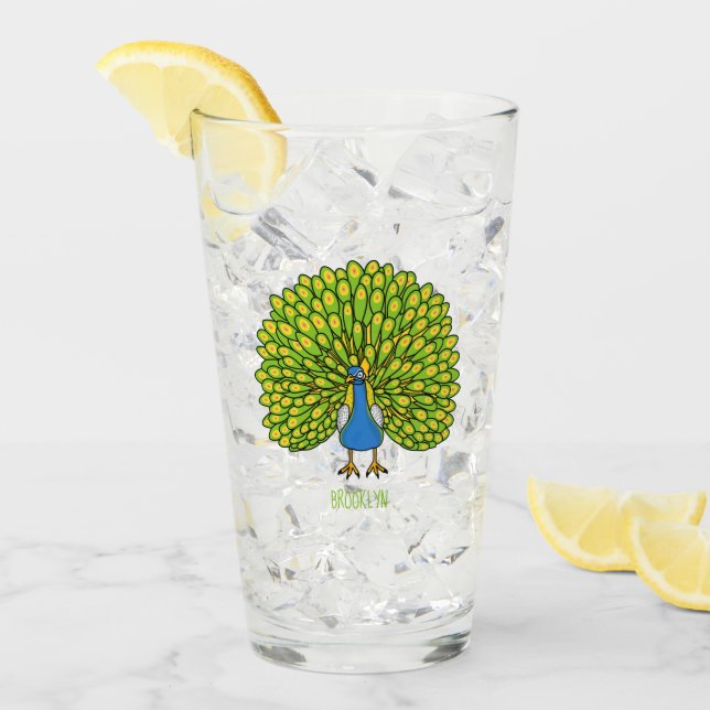 Verre Illustration d'oiseau de paon brillant (Devant glace)
