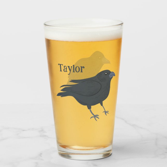 Verre Illustration d'oiseaux de Corneille Noire personna (Devant (rempli))