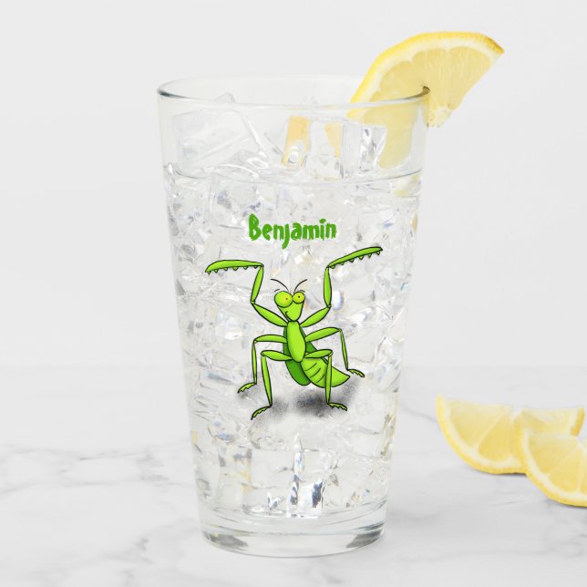 Verre Illustration drôle de mante verte en prière (Dos glace)
