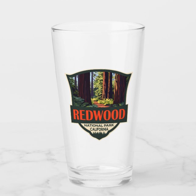 Verre Illustration du parc national Redwood Badge rétro (Devant)