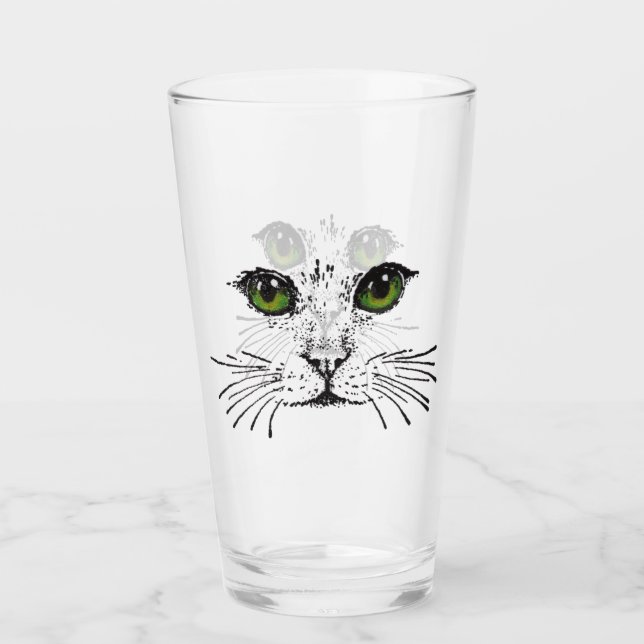 Verre Illustration du visage de chat dans les yeux verts (Devant)