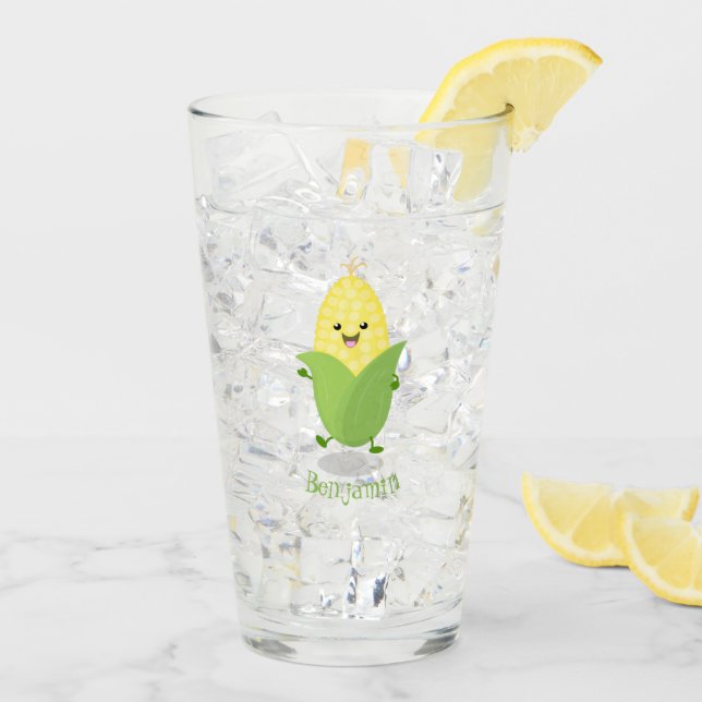 Verre Illustration d'une caricature de maïs joyeux (Dos glace)