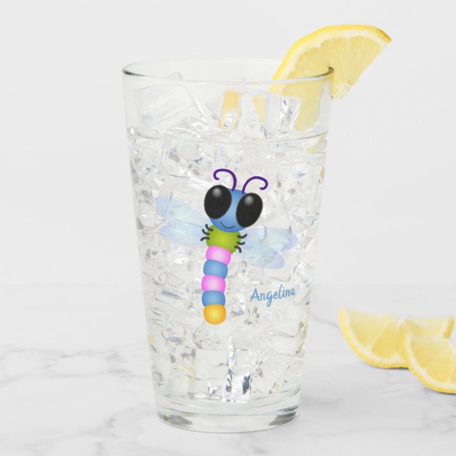 Verre Illustration d'une libellule bleu et rose (Dos glace)