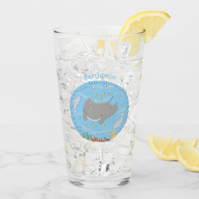 Verre Illustration d'une mignonne raie manta et de bulle (Dos glace)