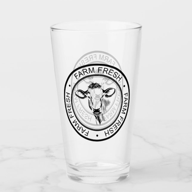 Verre Illustration fraîche de vache à ferme de ferme (Devant)
