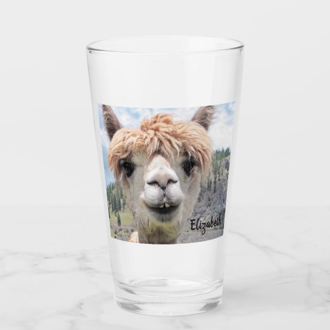 Verre Image de sourire mignonne de photo d'alpaga (Devant)