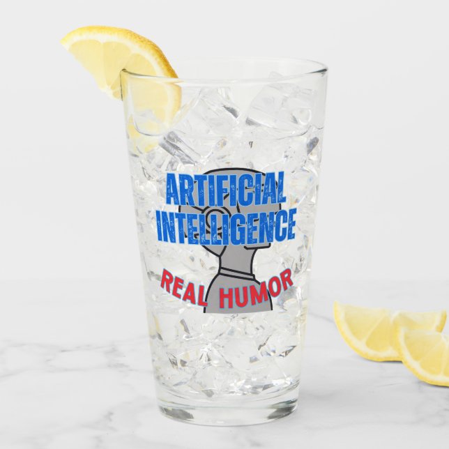 Verre Intelligence artificielle, humour réel. w White BG (Devant glace)