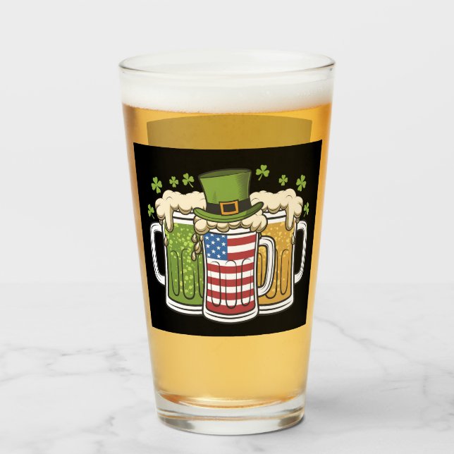 Verre Irish Beer Irlande USA Drapeau américain St Patric (Devant (rempli))