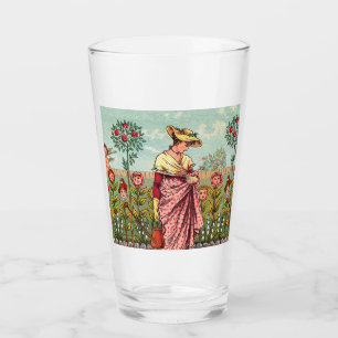 Verre Jardin Fleurir Femme Art Antique