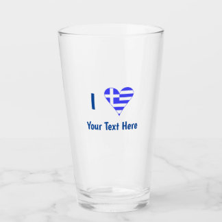 Verre Je (Drapeau Grec Cœur) Personnalisation Bleue pour
