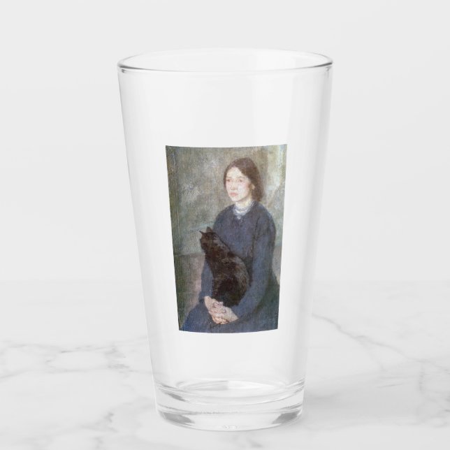 Verre Jeune femme tenant un chat noir (par Gwen John) (Devant)