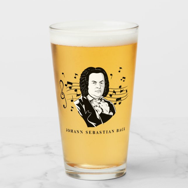 Verre Johann Sebastian Bach Portrait et buste avec notes (Devant (rempli))