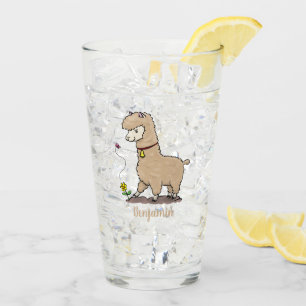 Verre Joli alpaga joyeux avec dessin animé de papillon