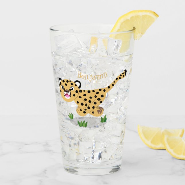 Verre Joli bébé guépard en cours de dessin animé illustr (Dos glace)