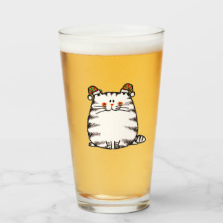Verre Joli Chat Grassouillet Deux Chapeaux de Noël