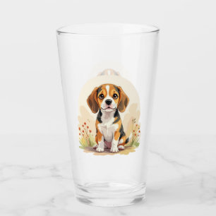 Verre Joli chiot Beagle tricolore noir, fauve et blanc