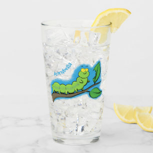 Verre Joli dessin animé de chenille verte mignonne