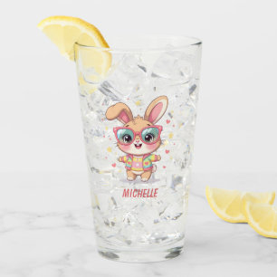 Verre Joli lapin féminin avec monogramme portant des lun