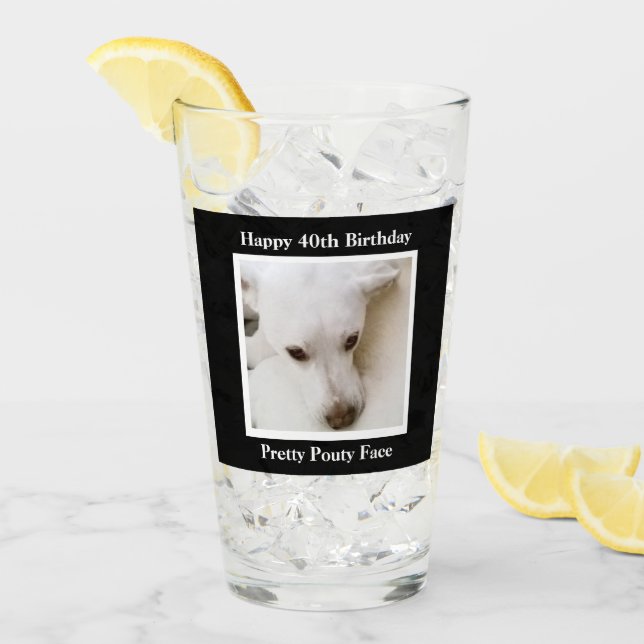 Verre Joli Pouty Face mignon chien 40e anniversaire Noir (Devant glace)