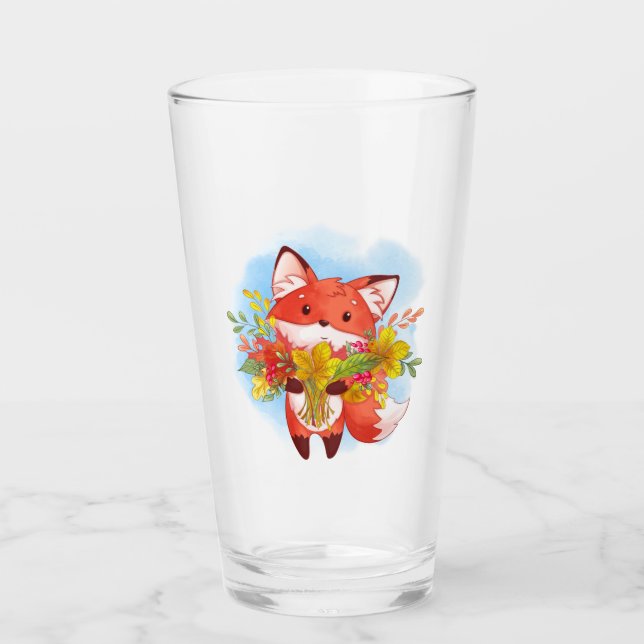 Verre Joli Renard rouge avec feuilles automnales (Devant)