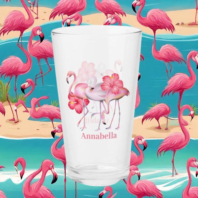 Verre joli rose flamingo ajouter nom plage (Créateur téléchargé)