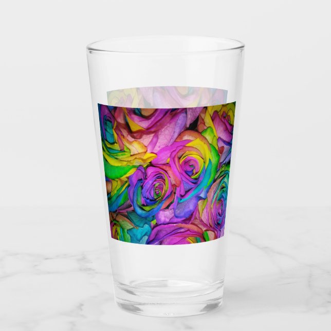 Verre Joli Roses arc-en-ciel rose (Devant)