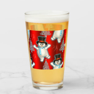 Verre Jolie Dancing Snowmen et Neige à Noël rouge